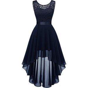 BeryLove Women Navy Chiffon Scoop Neck Sleeveless Lace Cocktail Formal Dresses